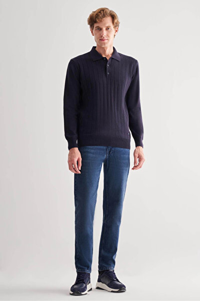 İmza Polo Neck Comfort Fit Knitwear Navy Blue Men's Sweater 1012255214