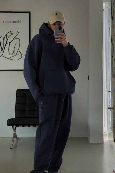 BayBayan طقم بدلة رياضية للرجال مكون من سترة بغطاء للرأس وبنطلون بثلاثة خيوط