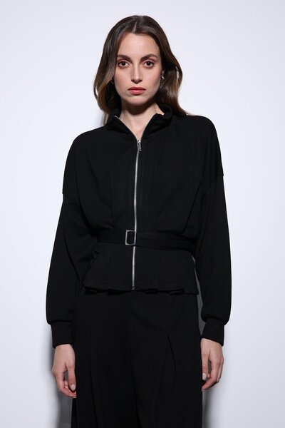 Antioch Black Waist Belted Wide Leg Pants Suit