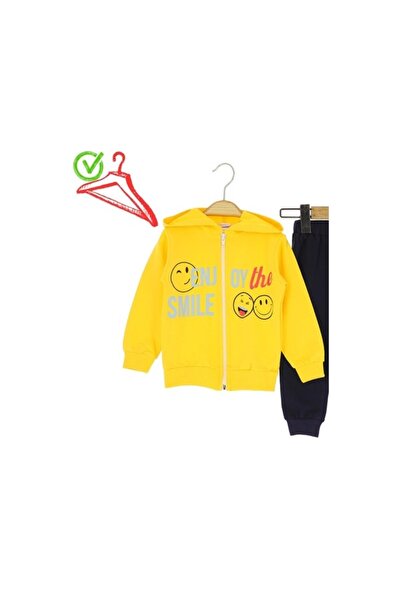 Atabay Kids Atabay 217-10-25 Men's Tracksuit Set with Hood Enjoy Smile Printed Zippered 1/4 Age