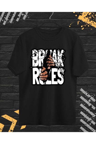 OEM - Men's T-shirt with Print 'Break Rules', Cotton, Black, XL INTL