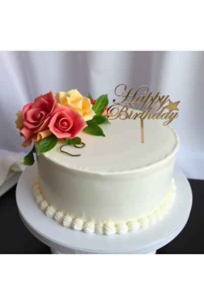 OEM Topper tort Happy Birthday, Promotional Print, HB01, oglinda acrilica auriu, 12x8 cm