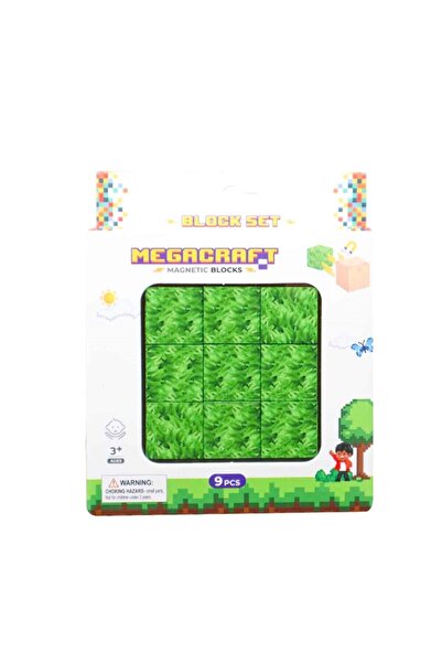 hak-iş oyuncak Megacraft Magnetic 9 Piece Blocks - Grass Pattern