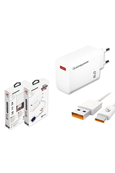 SPRANGE 67W Turbo Şarj Seti | USB-C Hızlı Şarj Adaptörü + Type-C Data Kablosu...