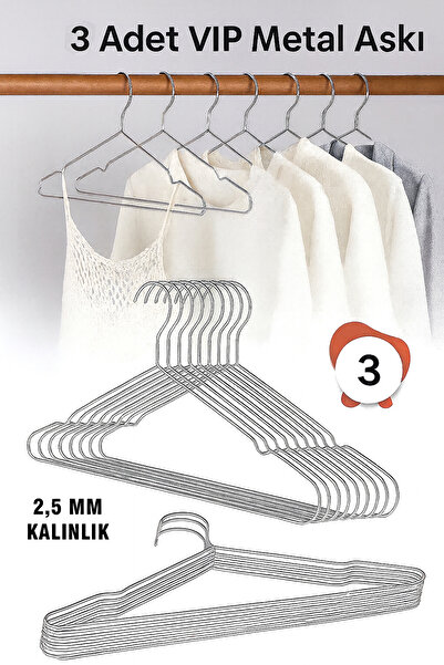 Vip Home Concept Market Ürünleri Metal Elbise Kıyafet Askısı,3 ADET, Giysi Askısı,Pantolon Askısı Tel Askı VIP