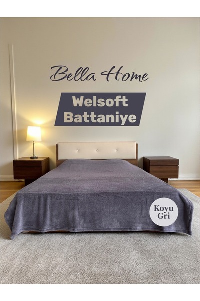 Bella Home Wellsoft Soft Blanket Solid Color Double Size Dark Gray