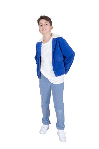 Ozmoz By Mukadder Özden Corduroy Blue Sport Cut Winter Boys' Jacket