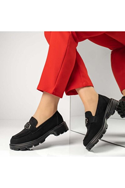 Modlet.ro Γυναικεία μαύρα σουέτ παπούτσια με μεταλλικές λεπτομέρειες MOD13367