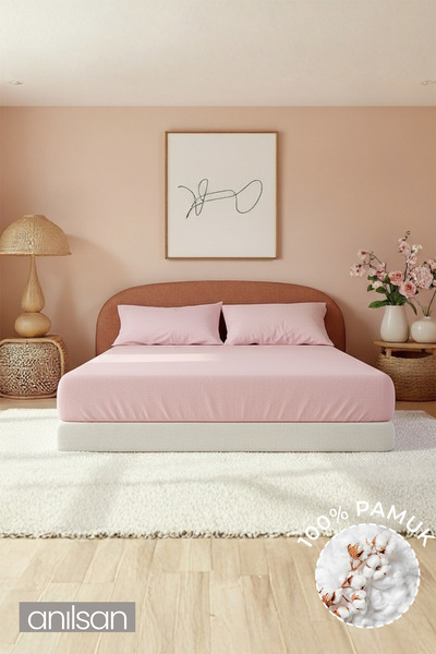 Anılsan Plain Powder Elastic Ranforce Bed Sheet 100% Cotton Single/Double Size Home, Hotel Bed Sheet