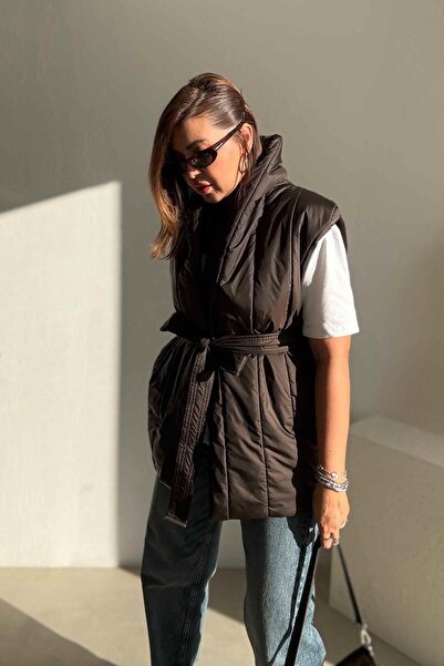 ELVAN TOLON Φουσκωτό γιλέκο από πλεκτό καφέ Bitter Brown