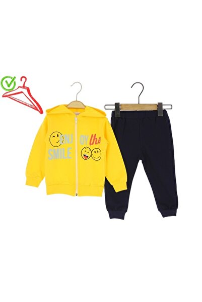 Atabay Kids Atabay 217-10-25 Men's Tracksuit Set with Hood Enjoy Smile Printed Zippered 1/4 Age