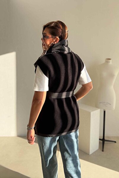 ELVAN TOLON Μαύρο πλεκτό φουσκωτό γιλέκο