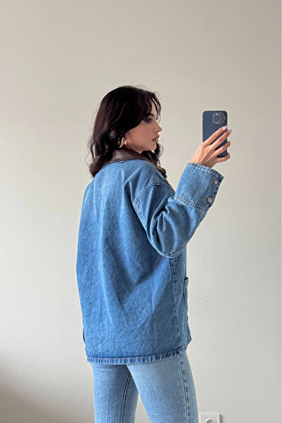 Eka Жіночий синій шкіряний комір котун 0570