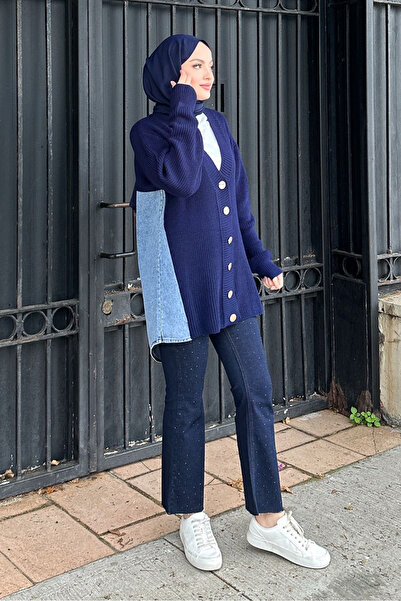 QUB Denim Knit Cardigan - Navy Blue