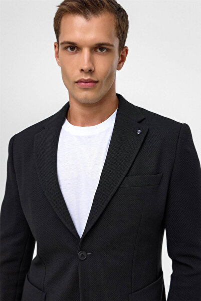 SÜVARİ Slim Fit Patterned Mono Collar Black Men's Jacket Ct2021600402