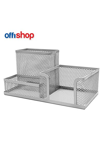 Offishop Suport de birou MESH, 3 compartimente, argintiu, 20x10x10 cm -