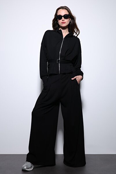Antioch Black Waist Belted Wide Leg Pants Suit