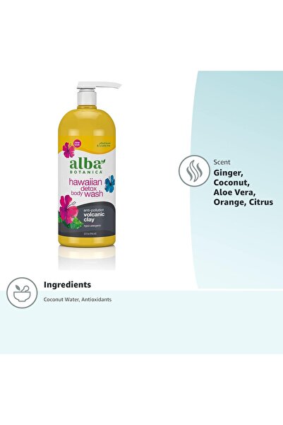 Alba Botanica Hawaiian Detox Volcanic Clay Anti-Pollution Body Wash, 32 oz