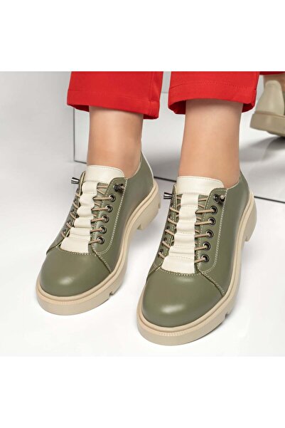 Modlet.ro Дамски ежедневни обувки с еластични връзки от естествена кожа, зеле...