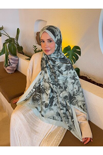 Mira İpek Desenli Pamuk Soft Şal Vera Serisi Su Yeşili ps123