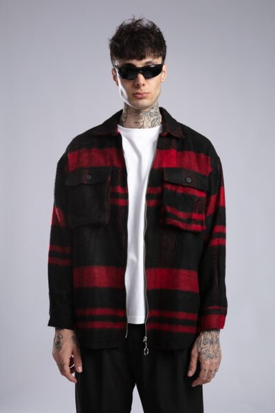 catchjeansro Buffalo Red Check Thick Zip Shirt