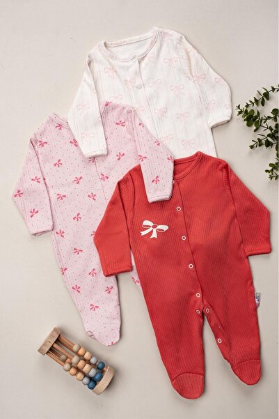 DEFNE LİNA BABY Baby Patterned Seasonal Cotton Newborn 3-6-9 Months 3-Piece Outfit Jumpsuit Set Sleeping Bag