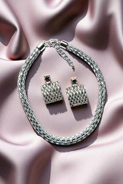 PETEK AKSESUAR Stone Shiny Necklace Earring Set