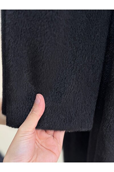 BENAHOLL Cametta Double Breasted Collar Block Belt Transition Coat-Br70025 Black