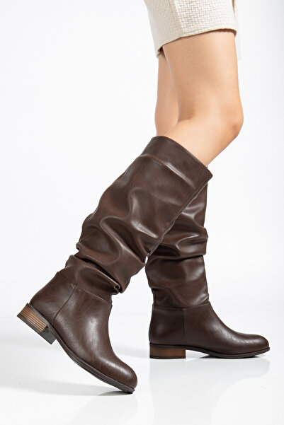 MARSEDO Γυναικείες μπότες με στρογγυλή μύτη και φυσούνα, καθημερινές μπότες Stela Brown Skin