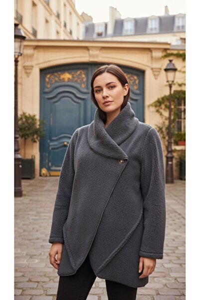 AGORATEKSTİL Γυναικείο μακρυμάνικο μπουφάν με ένα κουμπί με σχέδιο αρνιού