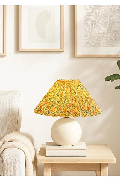 burenze Modern Flower Çiçek Desenli Umbrella Abajur Krem Gövde