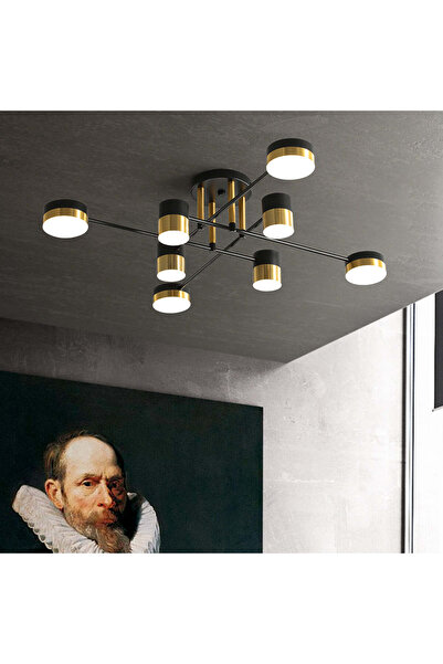 OEM Lustra LED Bella 96 W Cu Telecomanda, Dimabila, Negru, Auriu, 85x85x20 Cm.