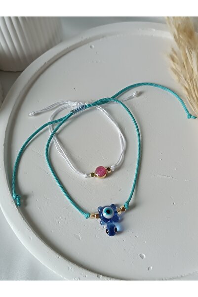 La fee aksesuar Anklet Bracelet Set of 2 Colorful Fish Yellow String or Blue Turtle Turquoise String
