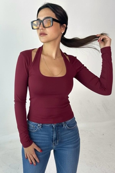 World Fashion Trends Bluză cu mânecă lungă cu guler pătrat și detaliu pe umăr