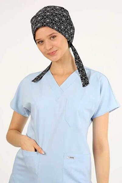 Owlet Medikal Geometrik Desenli Siyah Cerrahi Tesettür Bone