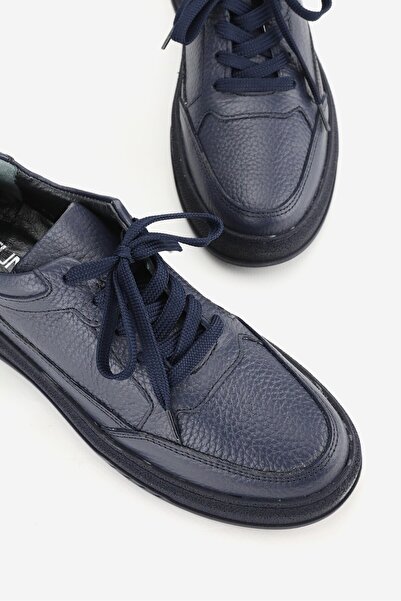 TUNAELLİ Women's Dark Blue Genuine Natural Leather Size 36-41 Lace-Up Sneaker Shoes