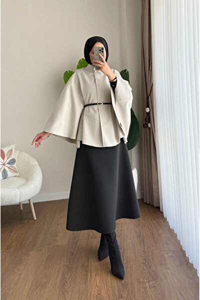 YS BUTİK KEMER DETAYLI KAŞE PANÇO