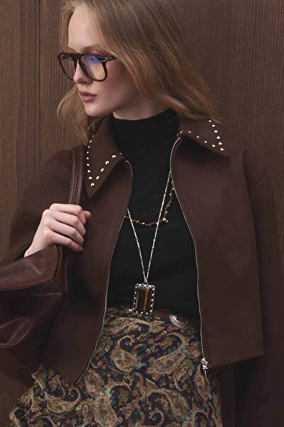 Hooopstore Premium Kısa Süet Koyu Kahve Ceket