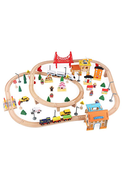sallma Circuit magnetic de tren din lemn, 108 piese – Oraș pe șine