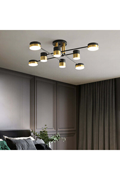 OEM Lustra LED Bella 96 W Cu Telecomanda, Dimabila, Negru, Auriu, 85x85x20 Cm.