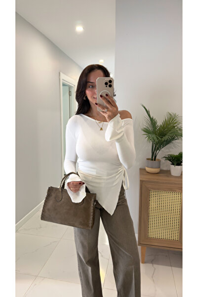 BİRCANÇİL Bluză Yuki Ecru cu umeri expus