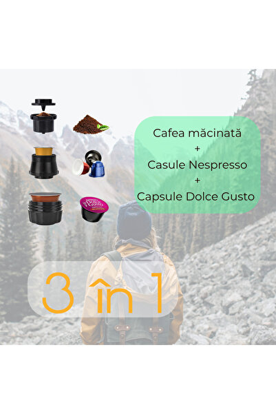 CYUCHELLY Aparat cafea Portabil, Capsule Nespresso, DG +Cafea macinata,Încalzire apa, 20 Bari, Baterie 7500mAh