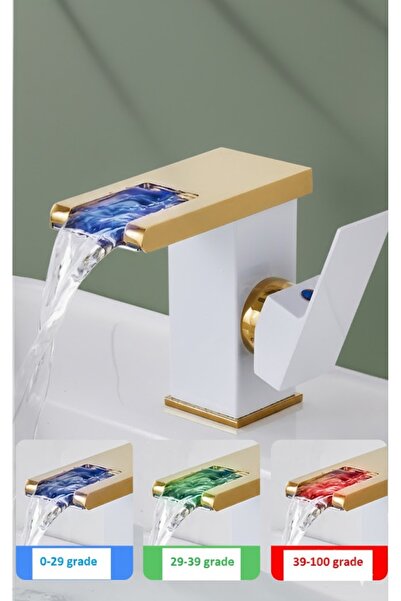 OEM LED basin mixer with 3 colors depending on temperature, White and gold