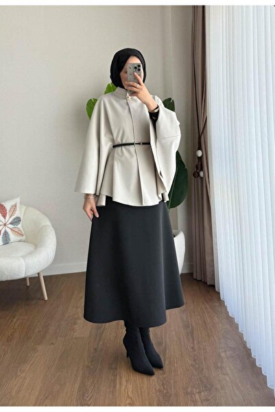 YS BUTİK KEMER DETAYLI KAŞE PANÇO