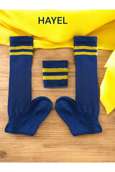 HAYEL 2 ζευγάρια Navy Blue Yellow Hoop Κορίτσια Αγόρια Παιδικά Κολάν Γόνατου Κάλτσες ποδοσφαίρου τένις υψηλής ποιότητας