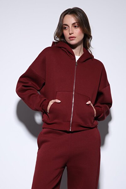Antioch Burgundy Zippered Hooded Women's Sweatshirt