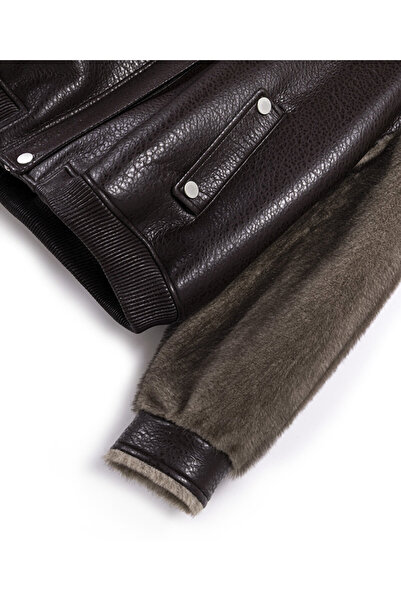 Twist Bomber Coat with Contrast Texture