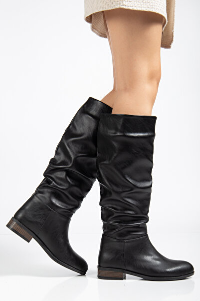 MARSEDO Γυναικείες μπότες με στρογγυλή μύτη και φυσούνα καθημερινά Stela Black Skin