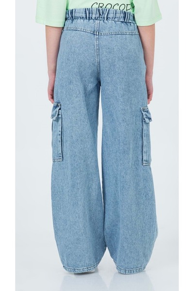 ww waka waka kids store Blugi cargo pentru fete cu buzunare cargo elastice in talie - albastru