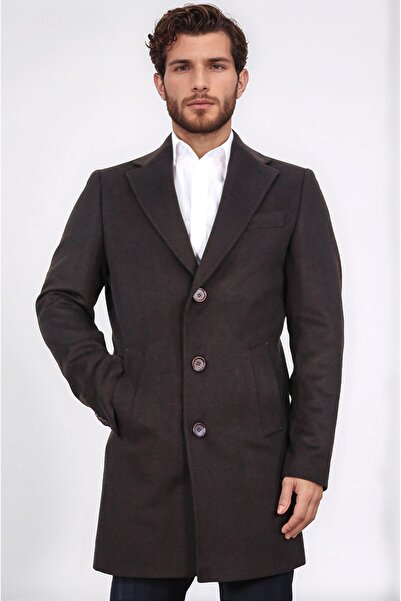 Velvarde معطف بني اللون مصنوع من مزيج الصوف والكشمير بياقة مونو بثلاثة أزرار